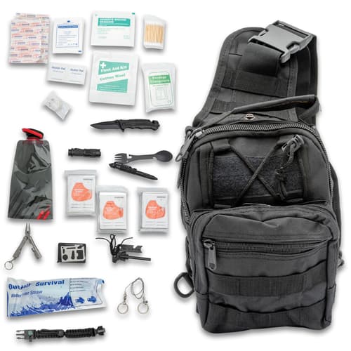 Rescue Ready Kit in black and its contents.